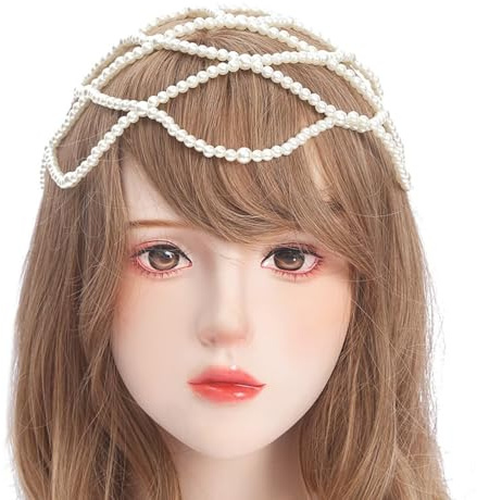 RUNRAYAY RUNRAYAY, copricapo in rete di perle da donna, catenina per capelli, berretto anni '20, gioielli con cristalli, copricapo flapper, accessori per feste nuziali