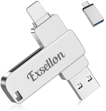 Exsellon 256GB Pendrive iPhone, 3 en 1 Memoria Externa iPhone/Android/Pad/Mac/Tablet/PC, Pen Drive para Ampliar el Almacenamiento de Fotos y Vídeos