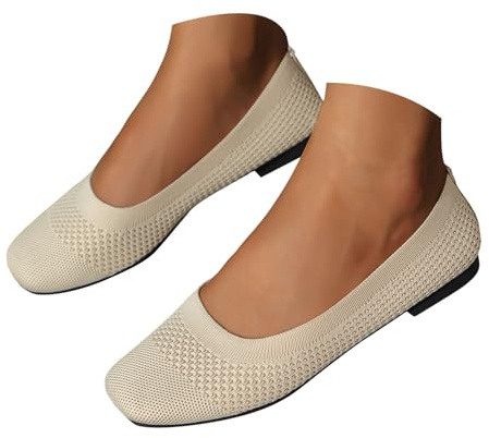 Xbemkste Damballerinaskor klassiska platta skor stickad klänning skor eleganta bekväma balettskor mjuka slip-on fritidsskor slip-on skor lätta damskor, Beige, 37.5 EU