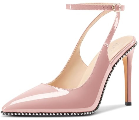 Aachcol Femmes Lanières Cheville Pointu Bout Escarpins Slingback Aiguille Haut High Talon Heel Mariage Danse Dress Chaussures 10 CM Heels