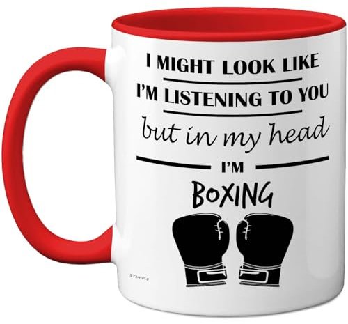 Stuff4 Boxing, in My Head Mug Red Handle | Funny Gift for Boxing Lover Women and Men, 11oz Premium Ceramic Dishwasher Safe Mugs Novelty Cup