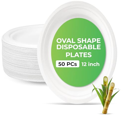 NIEVAN 12Inch Disposable White Paper Plates 50Pcs Microwave-Safe for Events | Whether you're planning a birthday party, wedding, BBQ, office lunch, or school event,