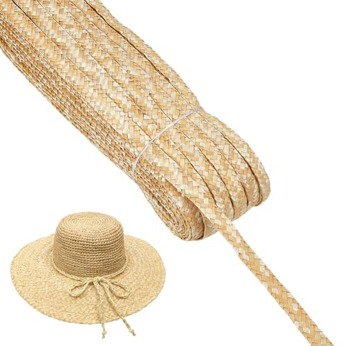 PH PandaHall Material trenzado de paja de trigo de 50 m para hacer sombreros, 11,5-13,5 mm de ancho, tejido a mano, paja natural, ribete de encaje, cinta de costura rústica para sombrero, cesta, bolso