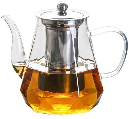 Tekanna med tesil och lock: 1 200 ml, tekanna av borosilikatglas, tekanna i glas med värmebeständigt tesil för beredning av löst te, blomte, örtte