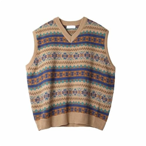 Men's Retro Sleeveless Jumper Lightweight Warm Knit Tank Top Casual Knitted Waistcoats Ribbed Sweater Vests V Neck Crochet Gilets Sleeveless Cardigan Pullover Top Autumn Winter Knitwear M-XXL Khaki