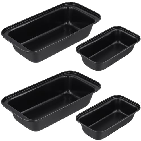 HEIYUET Set of 4 Rectangular Bread Baking Moulds, 150 g and 450 g Bread Baking Mould, Loaf Tin, Non-Stick Coated Carbon Steel Baking Tray for Baking in the Oven, Black