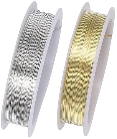 2 Rotoli Rotolo di Filo per Gioielli, 0,2 mm Filo di rame nudo Filo filo perline, per Artigianato, Creazione di Gioielli Fai da Te,filo metallico per bigiotteria