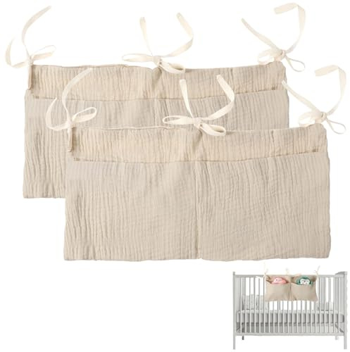 poraceous 2 Pezzi Organizer per Lettino, Borsa Appendere per Lettino per Lettino, Organizers per Cameretta dei Bambini con 2 Tasche, Organizer Culla Multifunzione, Perfetta Pannolini, Giocatt