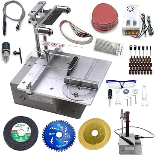 OZBME Ponceuse à Bande Multifonction 360 W, Mini scie Circulaire sur Table, affûteuse de Couteaux de ponçage, Polissage Rapide, pour Bois, Plastique, Acrylique, Bricolage Fait Main