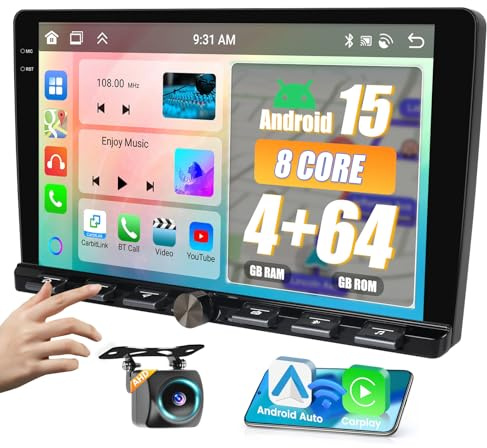 8 Core 4+64GB Android Car Stereo, 9 Inch Car Radio Wireless Carplay/Android Auto,GPS Navigation WiFi Bluetooth SWC FM/RDS/DAB+ AHD Backup Camera 63UI Split Screen