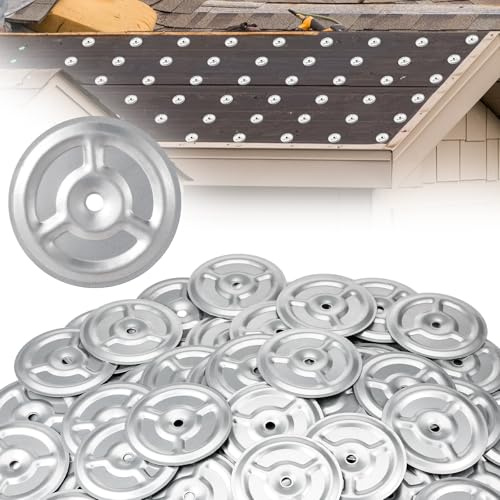 Shimeyao 100 Pcs Roofing Insulation Barbed Plates Galvanized Metal Membrane Stress Plates Corrosion Resistant Fasteners for Roof System Attachment to Steel and Wood Roof Decks (3 Inch,Wheel)