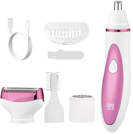 Depilatore Femminile - 4 In 1 Elettrico A Display Digitale | Dispositivo di Depilazione Delicato per Donne,per Naso Labbra Viso Gambe Corpo Donne Casa Bagno Camera da All'aperto Nuoto