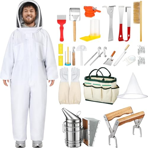 Leriton 30 Pcs Beekeeping Supplies Tools Bee Suit Bees Keeper Starting Kit Bees Keeping Supplies All Bee Hive Hives Boxes Starter Kit for Beekeeper Men Women(S)