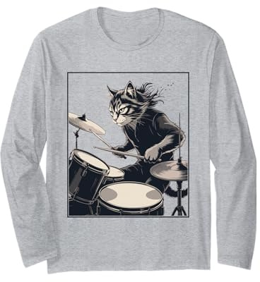 Drums Cat Music Drummer Drum Player Chaton Drummist Manche Longue