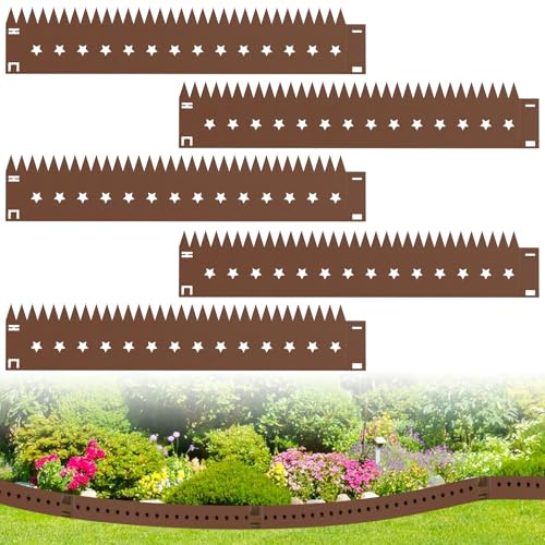 wowspeed 5 Pezzi Bordura per Giardino in Acciaio Corten, 107cm Bordura per Aiuola, Altezza 20cm, Bordo per Aiuole Flessibile, Bordure per Aiuole, Bordi per Aiuole Giardino per Cortile, Prato, Orto