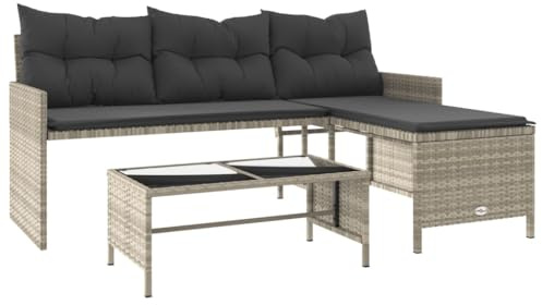 Qnhdfrt Gartensofa in L-Form Hellgrau Poly Rattan mit Couchtisch und anthrazitfarbenen Outdoor Kissen 170x120 cm Modernes Loungesofa für Balkon Terrasse Garten und kleine Freisitzecken