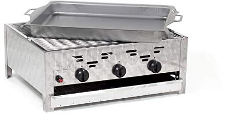 Gasgrill-Kombibräter 11kW 3-flammiger Edelstahl-Brenner mit Grillrost und Stahlpfanne Gastrobräter Profigrill Verein
