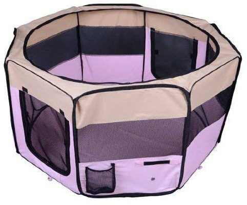 PawHut 600D Oxford Soft Fabric Kennel Play Pen Pink Small Dia 90 x 41Hcm | Pet Whelping Box, Dog Cat Puppy Playpen, Rabbit Guinea Pig, Foldable Portable, With Carry Bag