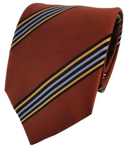 TigerTie Designer Satin Krawatte braun kupfer blau schwarz orangebraun gestreift - Binder Tie