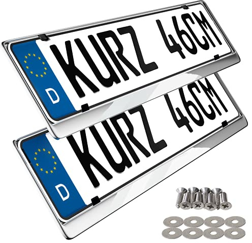 L&P A199-2-46cm x Kennzeichenhalter 46x11cm in Edelstahl poliert Kurze Kennzeichen- 100% EDELSTAHL -auch passend für gebogenen Stoßstangen- Kennzeichenmaß 460 x 110mm (Deutschland 46x11cm)