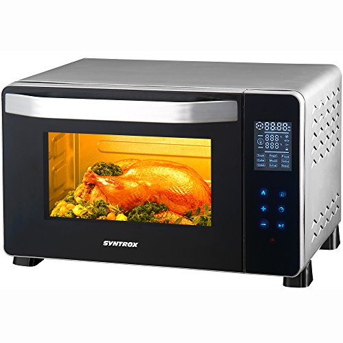 Syntrox Germany 45 Liter Digitaler Edelstahl Mini Stand Backofen mit Umluft und Drehspieß Miniofen Minibackofen Pizzaofen BO-2000W-RO-45L Touch Monterrey