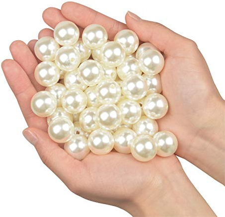 Yixuan Elegant Glossy Drilled Pearls Beads 45pcs 20mm Assorted Plastic Loose Beads for Jewellery Making, Vase Fillers, Candle Making, Table Scatter, Wedding, Home Decoration (Ivory 20mm)