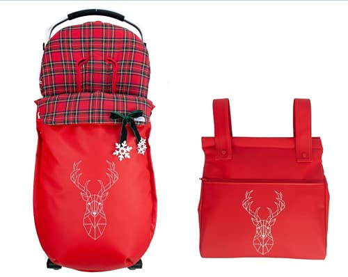Set Universal Fußsack für Kinderwagen oder Buggy+Universal Kinderwagentaschen MIT NAME BESTICKT. Verfügbar in mehrere Modelle und Farbene (Rudolph Limitierte Auflage)