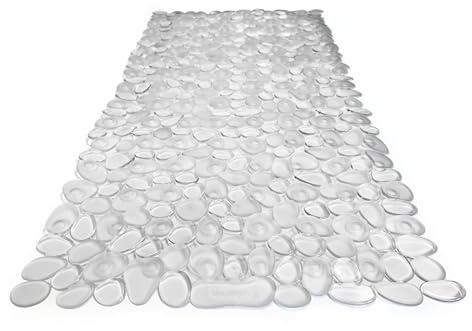 TIKE SMART “Pebbles” Non-Slip Bathtub/Shower Mat 27.5”x14” Rectangular, Non-Toxic, Safe, Clean, Machine-Washable, Superior Grip & Drainage, Vinyl, for Smooth Floors ONLY, Transparent Clear