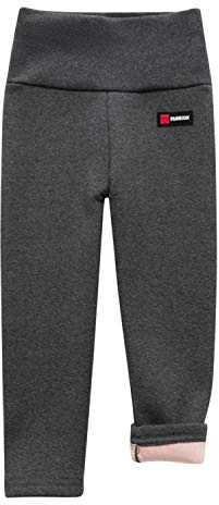 De feuilles Barn baby flickor vinter varma fleecefodrade leggings stretchiga hög midja långa byxor byxor, Mörkgrått, 12-18 månader