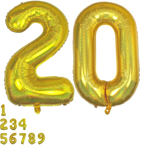 DIWULI Luftballon 20 Geburtstag XXL Gold - Zahl 20 Ballon