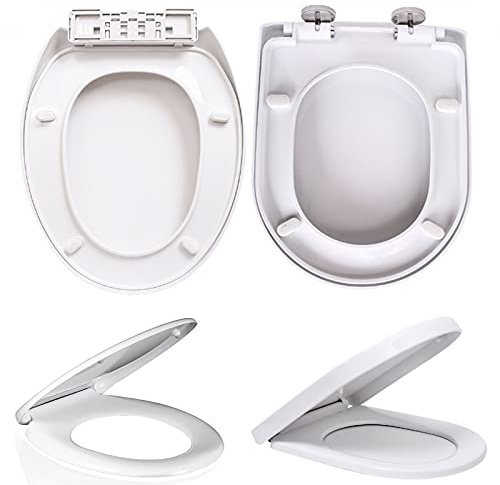 WC Sitz Klodeckel mit Absenkautomatik D Form Toilettensitz Leichte Reinigung Klobrille aus Duroplast Abnehmbar Toilettendeckel Quick-Release-Funktion, Softclose Absenkautomatik
