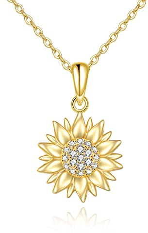 KECHO Sonnenblumen Kette aus 14 Karat Gold für Damen, Anhänger aus massivem Gold Schmuck Geburtstagsgeschenk