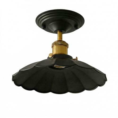 LEDSone Industrielle Vintage-Deckenbeleuchtung mit halbbündiger Montage, Deckenlampe in Metallschirmform, Downlight (Schwarz) | Metall Lampenschirm E27 Vintage Deckenlampe für Schlafzimmer Wohnzimmer Küche Flur Café