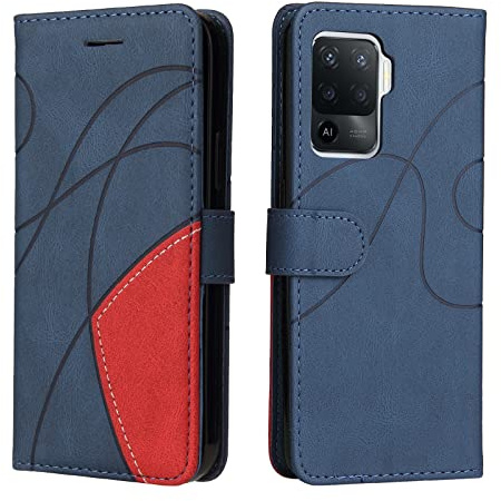 Fatcatparadise Funda para OPPO A94 5G / F19 Pro+ / Reno Z 5G / A95 5G, Flip Folio Libro de Cuero Carcasa de TPU con Magnético, Ranura para Tarjeta, Tarjetero y Suporte, Capa Plegable Cartera (Azul)