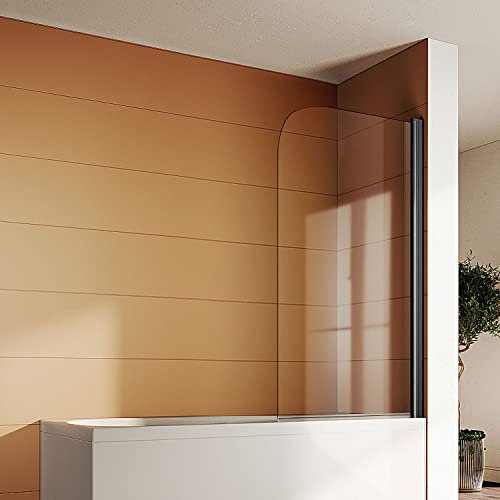 SONNI Paroi de douche pour baignoire - Noir - NANO-GLAS - Pliable - 80 x 140 cm (l x h)