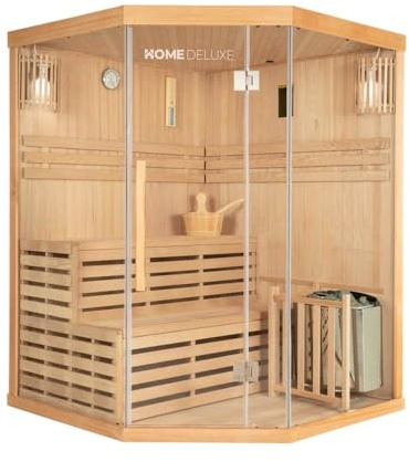 Home Deluxe - Sauna traditionnel - SKYLINE XL - 150 x 150 x 200 cm - pour 2 à 3 personnes, pruche, poêle de sauna et accessoires de sauna inclus I Sauna à vapeur Sauna à infusion Sauna finlandais