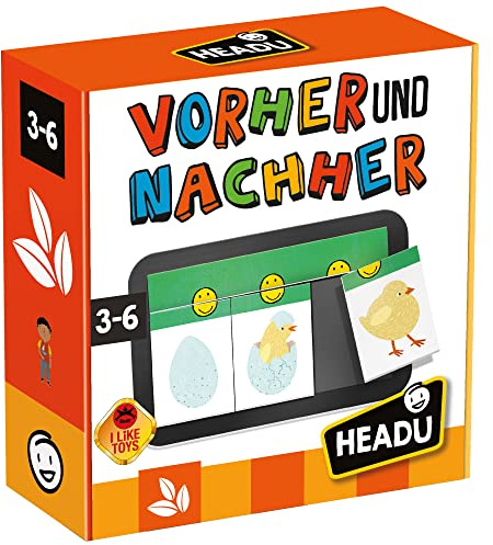 Headu „Vorher und Nachher – Spiele mit den ersten Zeitbegriffen!“: Lernspiel für Kinder im Alter von 3 bis 6 Jahren, deutsche Version (DE52538), Orange