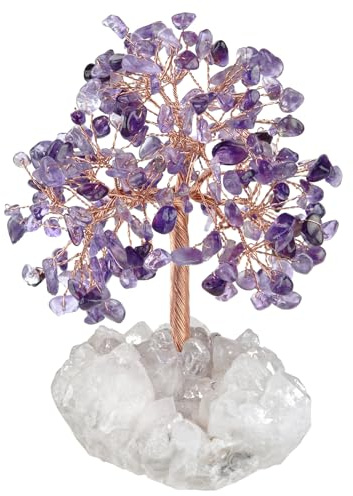 Nupuyai Amethyst Edelstein Baum mit Bergkristall Druse Basis Glücksbaum | Kristall Baum des Lebens Figur, Feng Shui Geldbaum, Chakra Heilstein, Hochzeit Wohnzimmer Deko, Damen Glück Geschenk