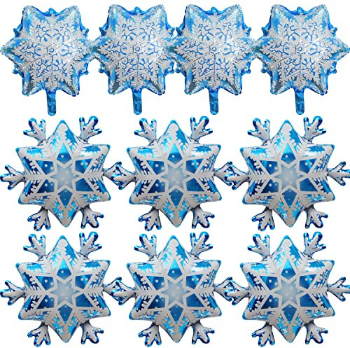 Lot de 10 grands ballons en aluminium en forme de flocon de neige pour anniversaire, fête prénatale, carnaval, Noël, festival, Nouvel An, Noël, hiver, décorations de fête à la maison, fournitures