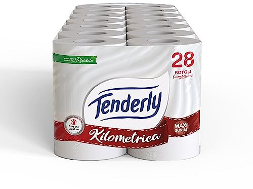 Tenderly Save the Children, 28 Maxi Rotoli di Carta Igienica, 2 Veli, 450* Strappi, Morbida e Adatta alle pelli Sensibili, Made in Italy, Dermatologicamente Testato