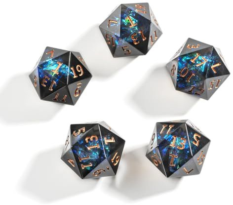 Yourandoll 5 STÜCKE Polyedrische Würfel D20 Würfel 16mm Resin Dice Spielwürfel for DND RPG Brettspiel Kartenspiel (Schwarz Grün)