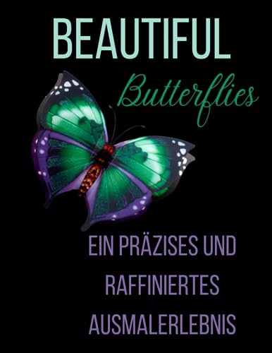 Beautiful Butterflies: Ein präzises und raffiniertes Ausmalerlebnis: Erforschen Sie die asymmetrische Ästhetik und die Herausforderung der Eleganz mit ... auf einem schwarzen Hintergrund