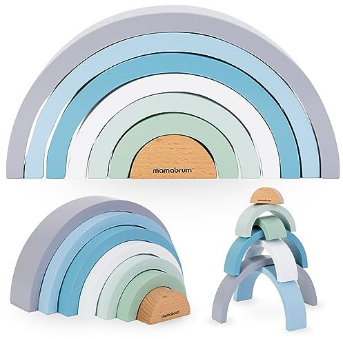Mamabrum, Holzregenbogen Puzzle- Blau, 7 Elemente, Tunnel Brücken, Holzkonstruktionen, Spielzeug Lehrt, Spielzeug Unterstützt Lernen, Entwicklung der Kordination Holz Regenbogen Baby