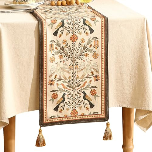 bilin gaier Decorative Linen Table Runner 71 Inches Long,Floral Print Rustic Runner for Table Decor Tabletop Table Runners for Kitchen,Dining,Tea Party,Home,Christmas,12*71