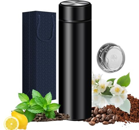 Bottiglie isolate - Bicchiere sottovuoto per caffè, tè e bevande con infusore in acciaio inox, 450ml, bottiglia da viaggio per tè, caffè/acqua calda e fredda/regalo pronto (nero)