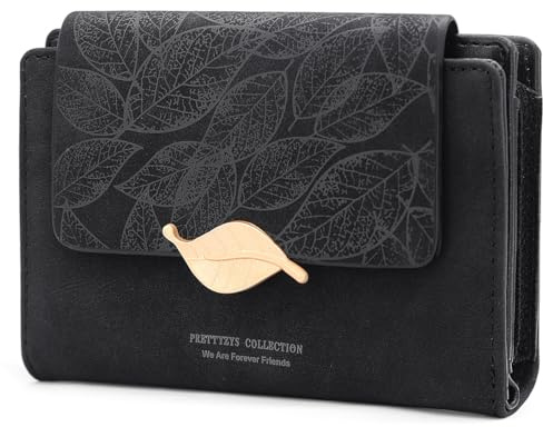 REETEE Damplånbok PU-läder damplånbok stor kapacitet långa plånböcker för kvinnor med dragkedja ficka plånböcker och 10 kortplatser, X-svart, 13,5 x 9,5 x 3 cm, Klassisk