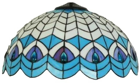 AIBOTY Pfauen-Lampenschirm-Ersatz, 16 Zoll blau-lila Buntglas-Phoenix-Schwanzschirm, mediterraner weißer Schirm im Tiffany-Stil für Tischlampe, Stehlampe, Deckenleuchte