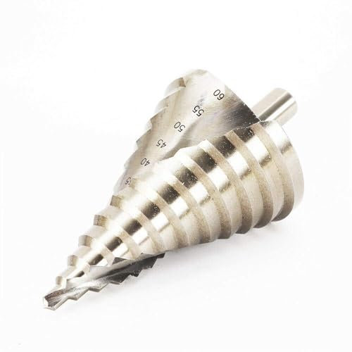 HINOPY HSS Titan Stahl Stufenbohrer, Ø 6-60mm Schälbohrersatz 12 Stufen Hochgeschwindigkeitsstahl Titanbeschichtete Kegelbohrer Lochschneider für Eisenplatten, Pvc-Platten, Dämmplatten