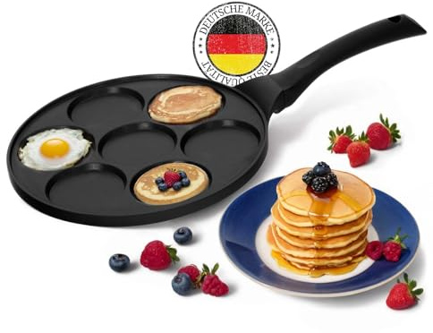 4BIG.fun Ø26cm Pfanne für Pancakes Induktion Augenpfanne 3-fache Beschichtung Oladji Frying Pan 7-Lochpfanne Pfannkuchen Aluguss Bratpfanne Eierpfanne Mini Pfannkuchen