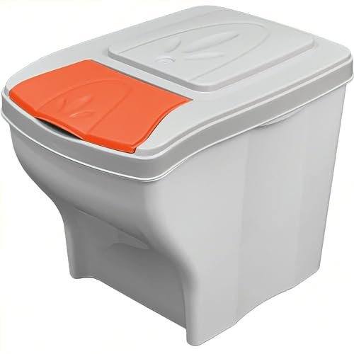 Sicignano | Cubo de basura apilable individual para recogida diferenciada, 20 l, plástico, tapa de colores surtidos – Componible para debajo del fregadero, interiores y exteriores (blanco, 1)